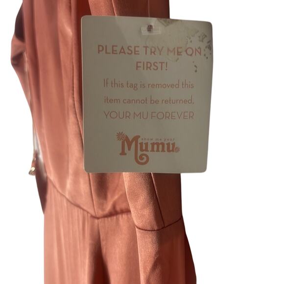 NWT Show Me Your Mumu Rustic Mauve Sheen Jenn Maxi Dress Small Deep V Neck Satin - Picture 5 of 13